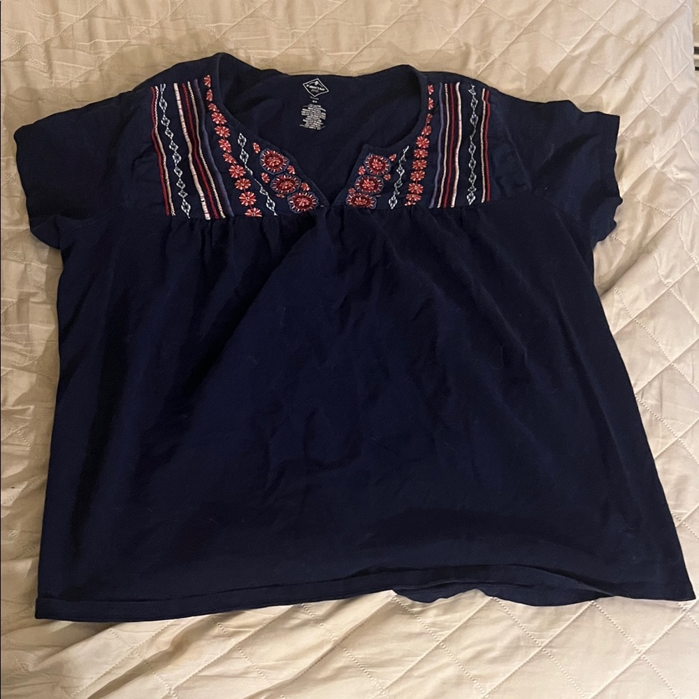 St. John's Bay Navy Blue Embroidered Tee